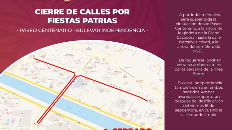 Ayuntamiento cerrará calles circundantes a Palacio Municipal por fiestas patrias