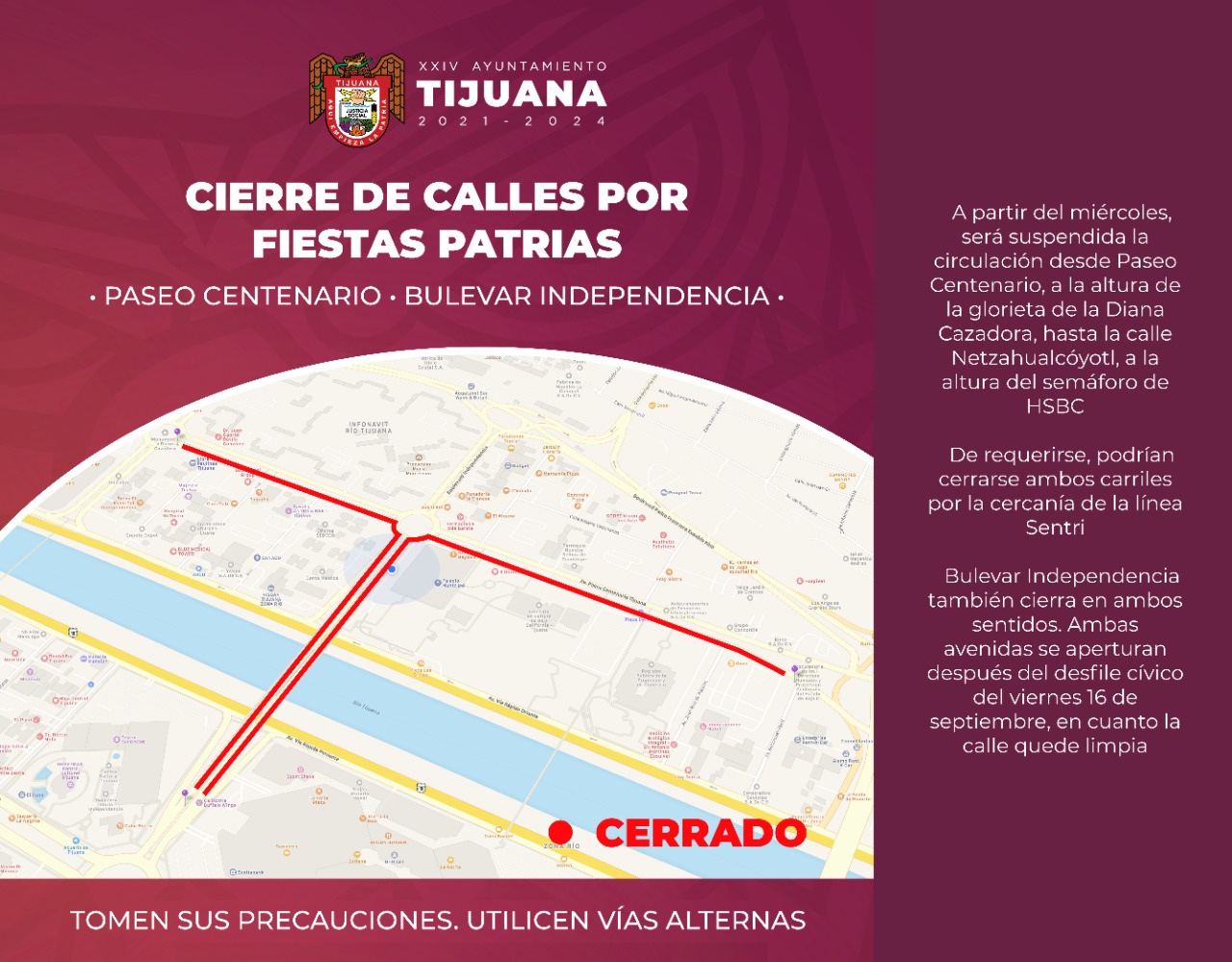 Ayuntamiento cerrará calles circundantes a Palacio Municipal por fiestas patrias