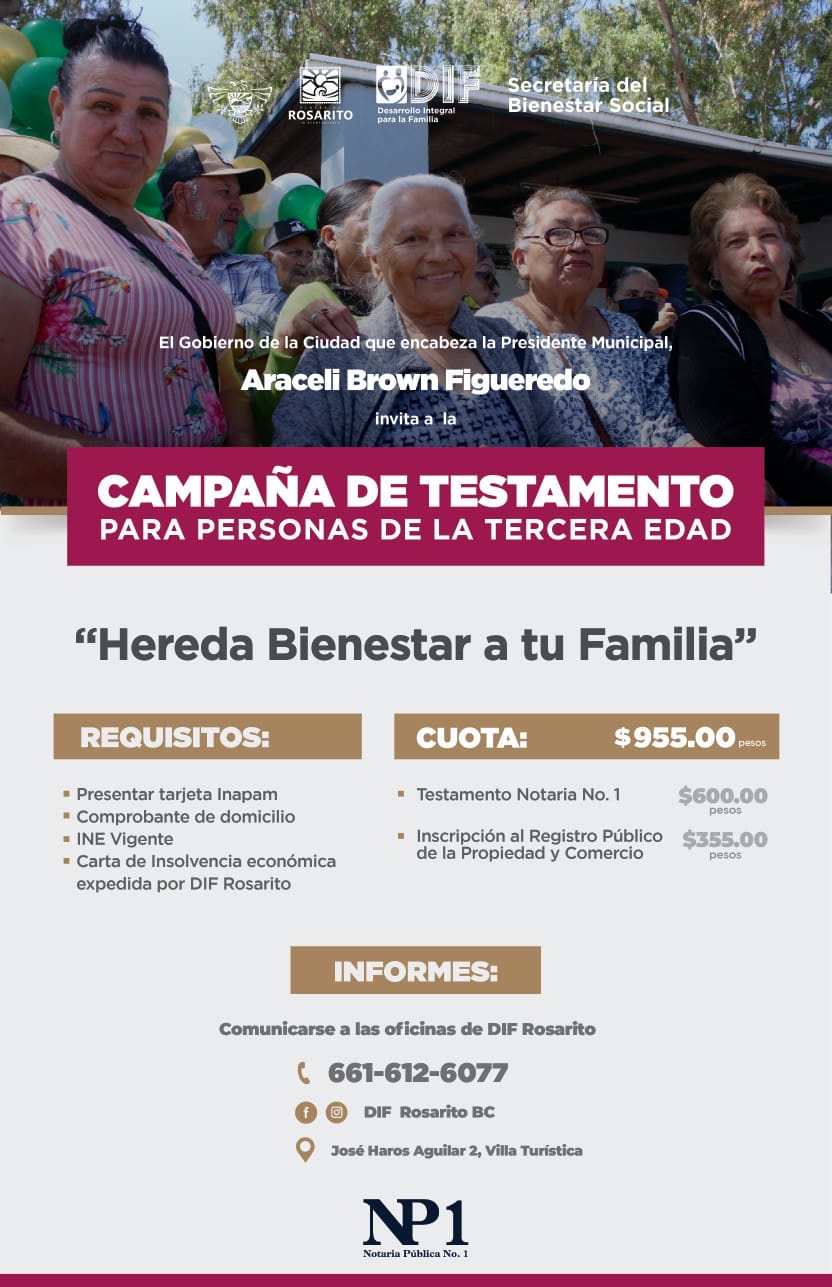 Gobierno Municipal de Playas de Rosarito ofrece campaña de testamento para adultos mayores