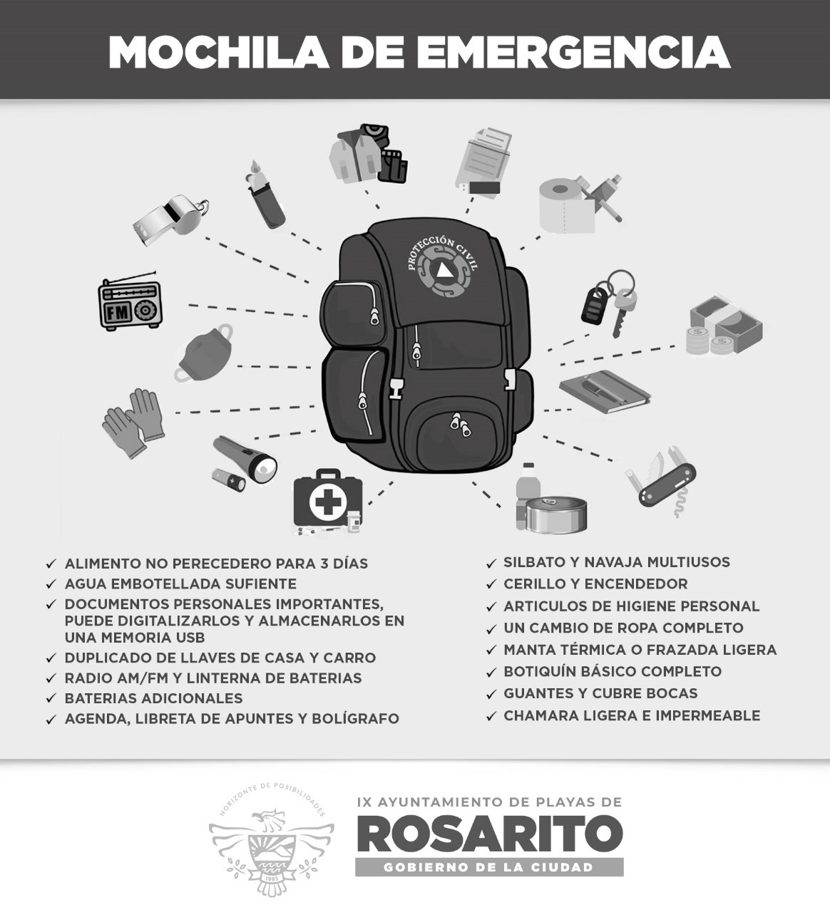 Preparación ante emergencias: recomiendan tener mochila de emergencia en Playas de Rosarito