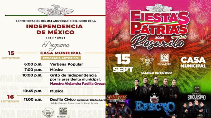 Celebraciones Patrias en Rosarito: Grito y Verbena Popular el 15 de Septiembre