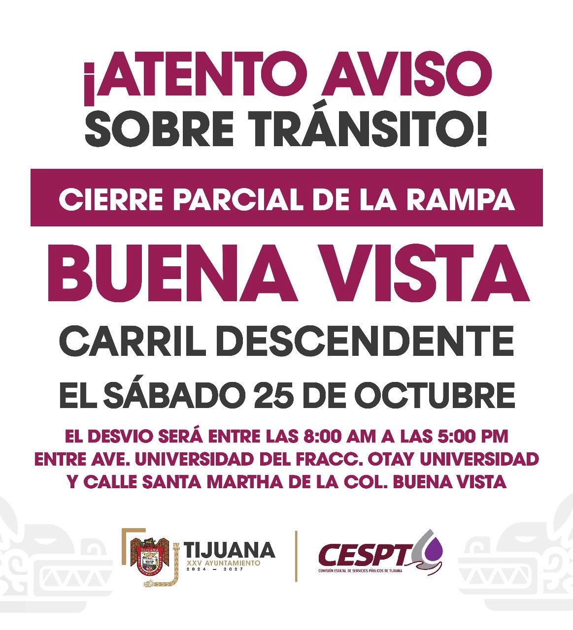Informan cierre parcial en carril descendente de la Rampa Buena Vista por trabajos de mantenimiento