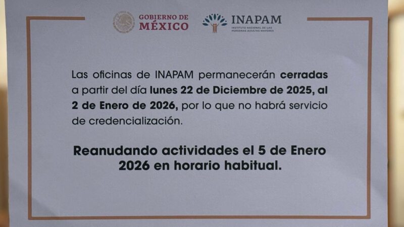 Informa Gobierno Municipal suspensión de atención del módulo del INAPAM en instalaciones del DIF Tijuana por periodo vacacional