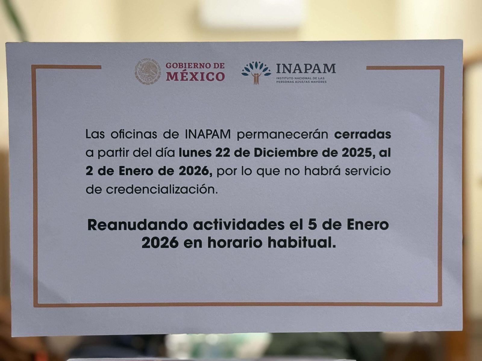 Informa Gobierno Municipal suspensión de atención del módulo del INAPAM en instalaciones del DIF Tijuana por periodo vacacional